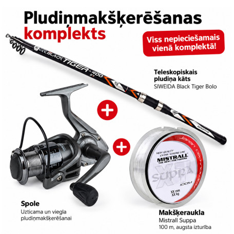 Pludiņmakšķerēšanas komplekts Siweida BLACK TIGER 5,0 m + Mistrall Block 21 3000FD + aukla MISTRALL XT SUPRA 0.25mm (7.8kg)