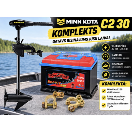 Komplekts Minn Kota ENDURA C2 30 + 80Ah Akumulators + Klemmes
