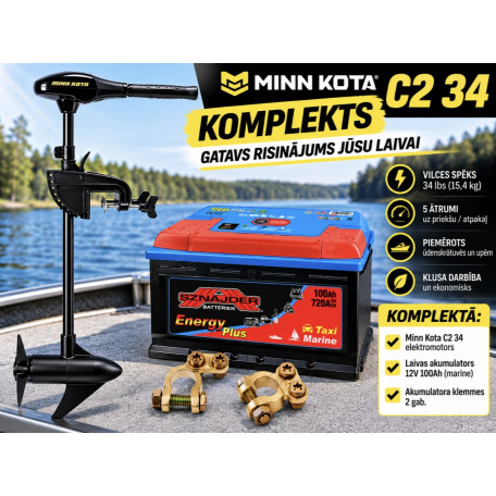 Komplekts Minn Kota ENDURA C2 34 + 100Ah Akumulators + Klemmes