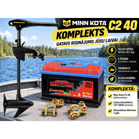 Komplekts Minn Kota ENDURA C2 40 + 100Ah Akumulators + Klemmes