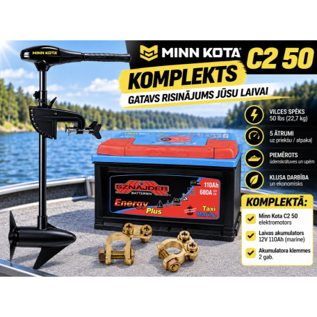 Komplekts Minn Kota ENDURA C2 50 + 110Ah Akumulators + Klemmes